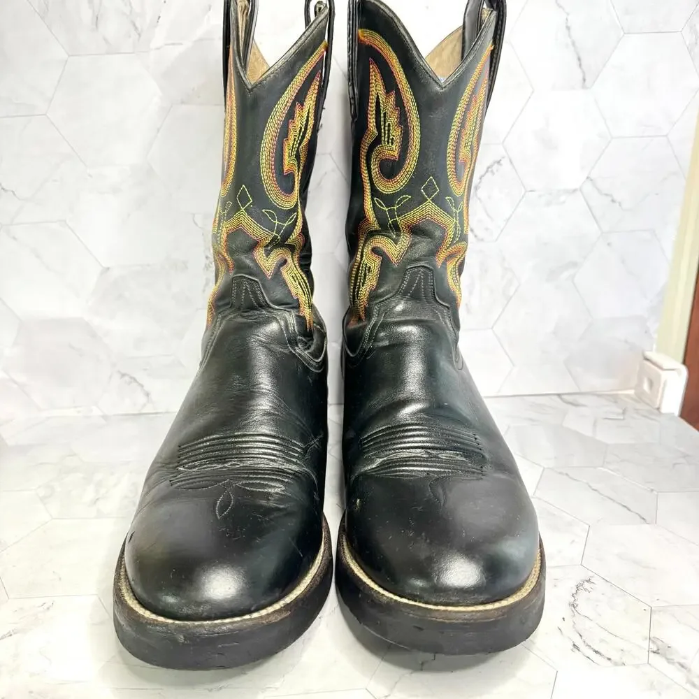 Ariat Boots Mens 8.5 D Black Leather Embroidered Cowboy Boots Western #38109